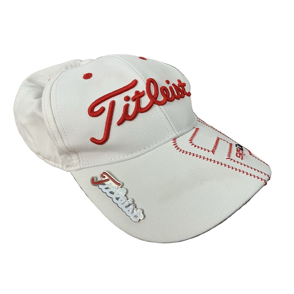 Titleist 915D2 Golf Hat Baseball Cap White Red Adjustable Strap Unisex